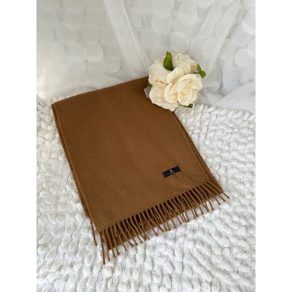 TUMI 100% Baby ALPACA Scarf Camel Tan unisex Fringed Luxurious - Picture 2 of 6